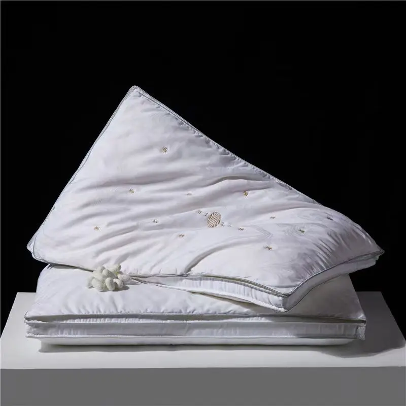 Natural Silk Filled Pillow Cotton Jacquard White Luxury Embroidery Detachable Super Soft Bedding Pillow For Women Sleeping