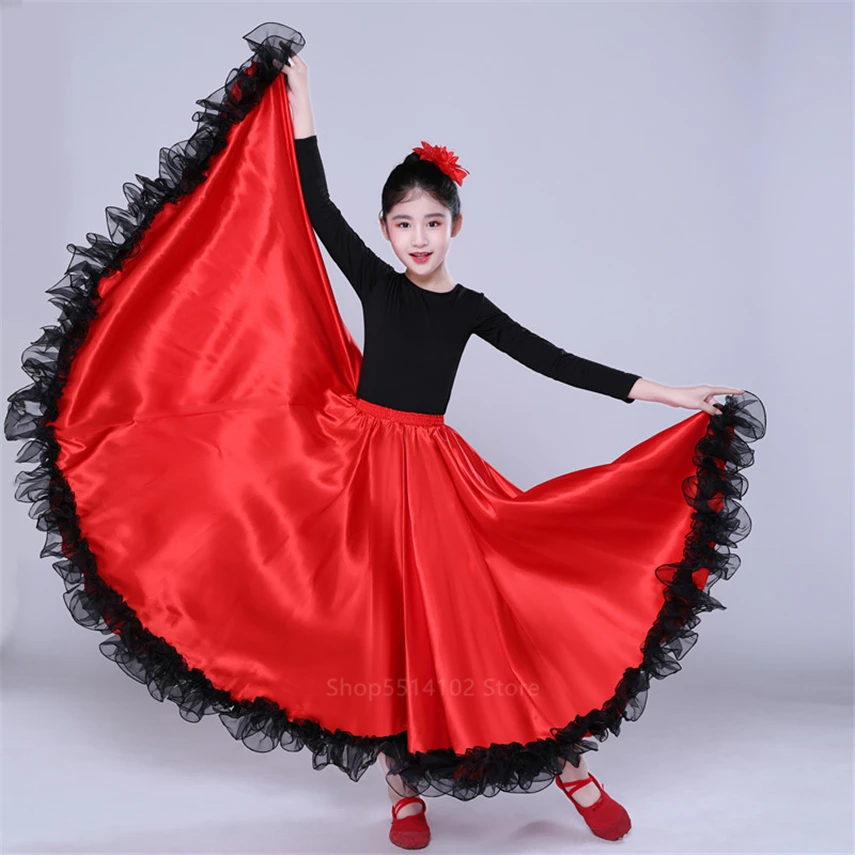 Gonne zingara Costume da ballo Flamenco per bambini 360/540/720 gradi bambini 100-150CM ragazza ragazzo grande vestito altalena sala da ballo abito spagnolo