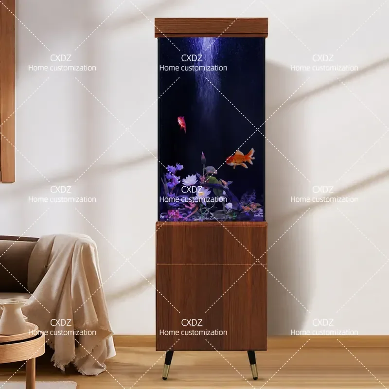 2026 new vertical fish tank living room ultra-white glass bottom filter integrated three-dimensional vertical aquarium with