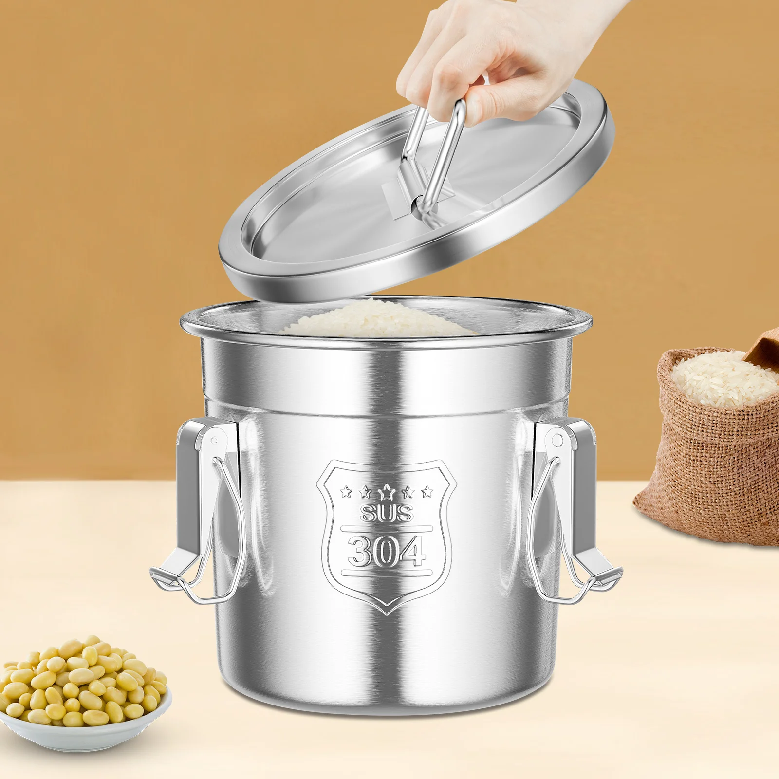 

3-кнопочное ведро для риса из нержавеющей стали 304, ведро для хранения 6/12/21/33 л, ведро для супа, ведро для зерна, банка для хранения с уплотнительной крышкой и ручками