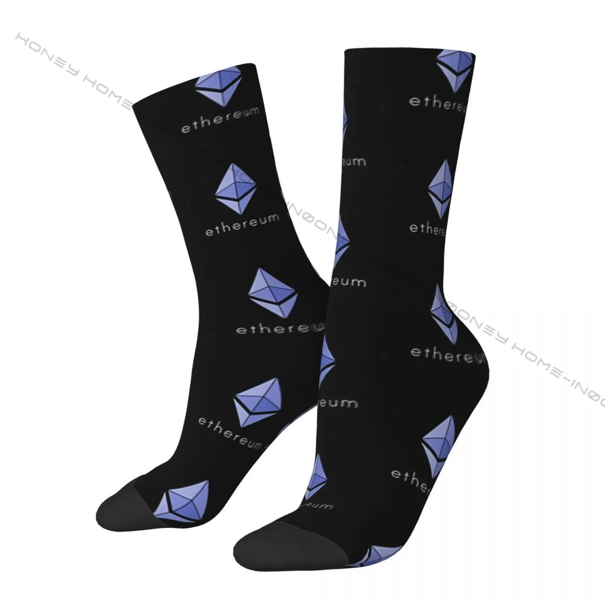 Funny Crazy Sock for Men Ethereum ETH Hip Hop Harajuku Crypto Icon Seamless Pattern Printed Boys Crew Sock Casual Gift