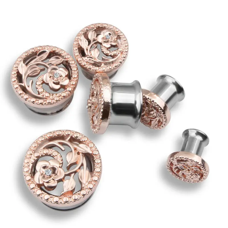 2pcs 361L Steel Signle Ear Gauges 6-16mm Flower Hollow Out Ear Plugs and Tunnels Piercing Oreja for Women Men Simple Earrings