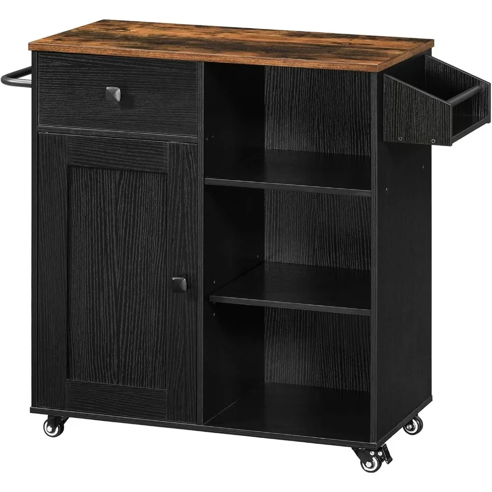 Kitchen island, storage cabinet with drawers, kitchen cart with spice and towel rack, space saving, easy to assemble