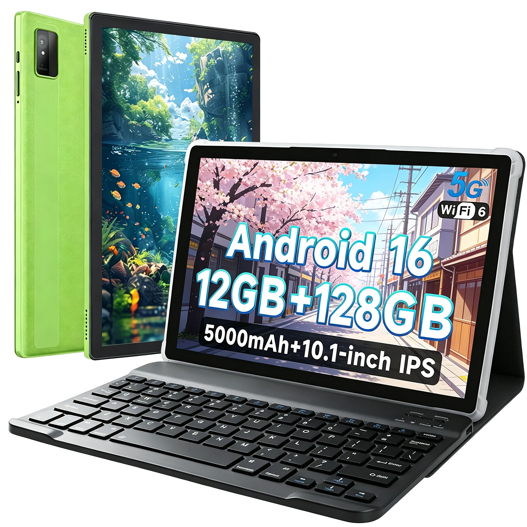 New 10.1 Inch Android 16 Tablet PC 12GB RAM 128GB ROM with Keyboard Case 5000mAh Battery 5G WIFI 6 GMS Certified Tablet for Work