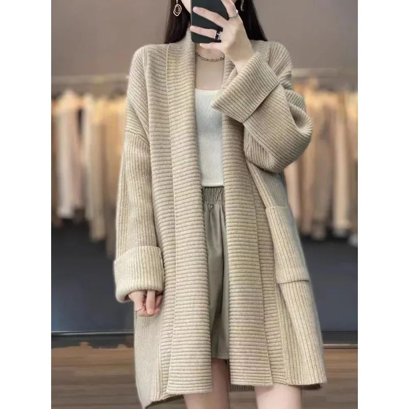 

Oversize Cardigan Women Solid Loose Sweater Fashion Thickened Knitted Cardigan Long Sleeve Women Tops Winter Long Women Sweater