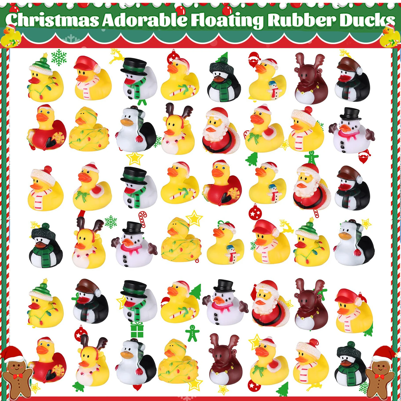 12/24/48 Pcs Christmas Rubber Ducks in Bulk Toys Holiday Rubber Ducks for Jeep Ducking, Xmas Party Favors Decorations