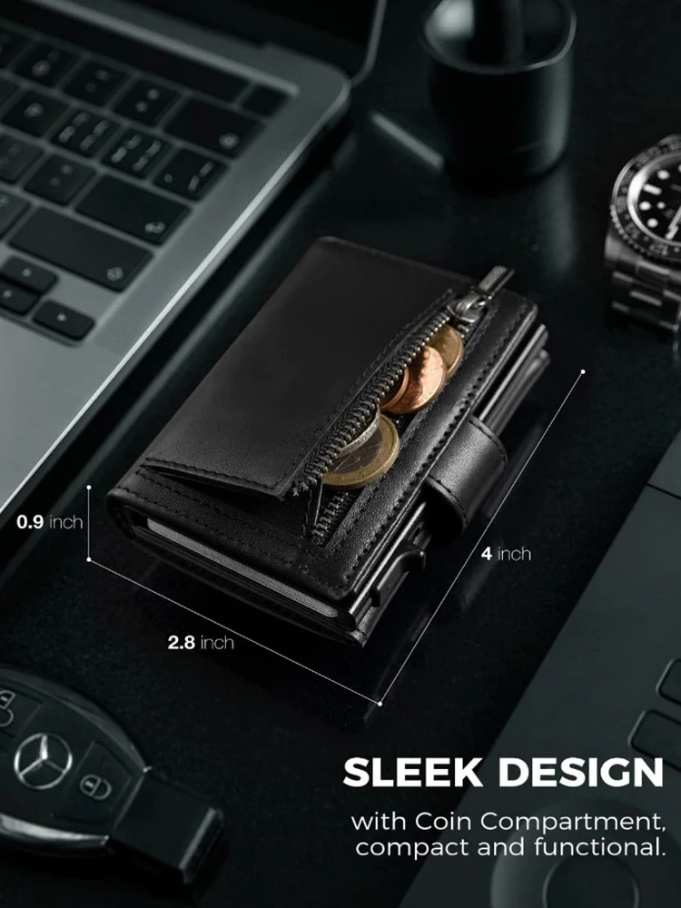 Credit Card Holder Wallet Men's RFID Credit Card Holder with Coin Slot Aluminum Automatic Pop-up Card Holder