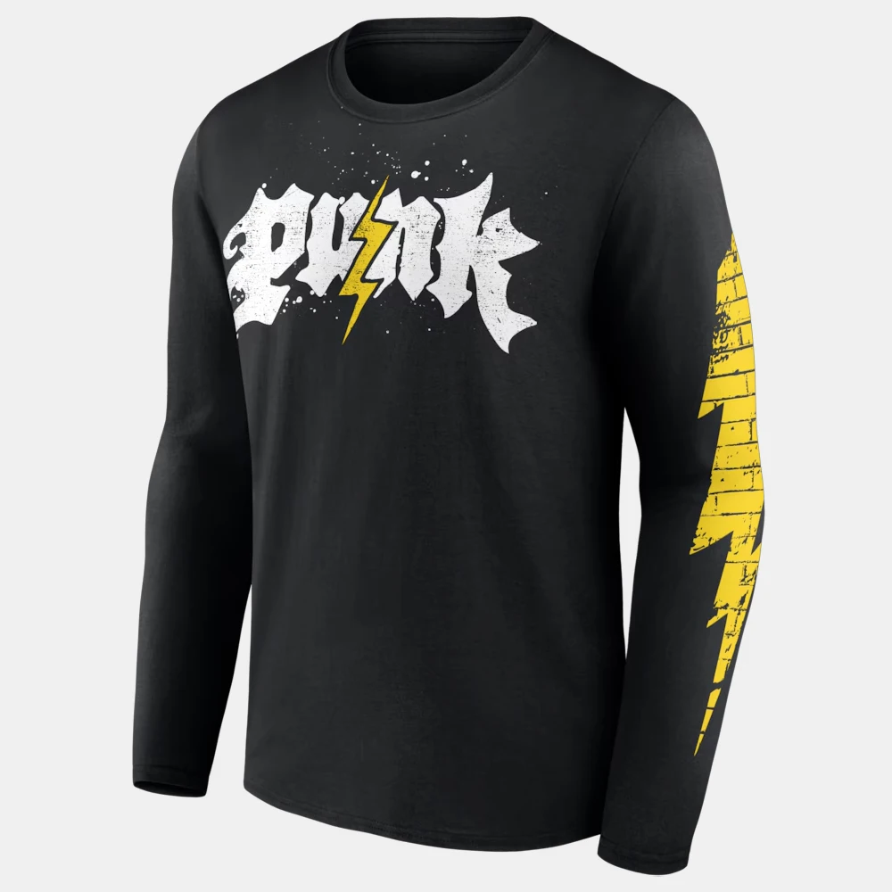 Men's Black CM Punk Electric Punk Long Sleeve T-Shirt 3D Print Quick Dry Crew Neck Long Sleeve Top Sports Casual Pullover 2026