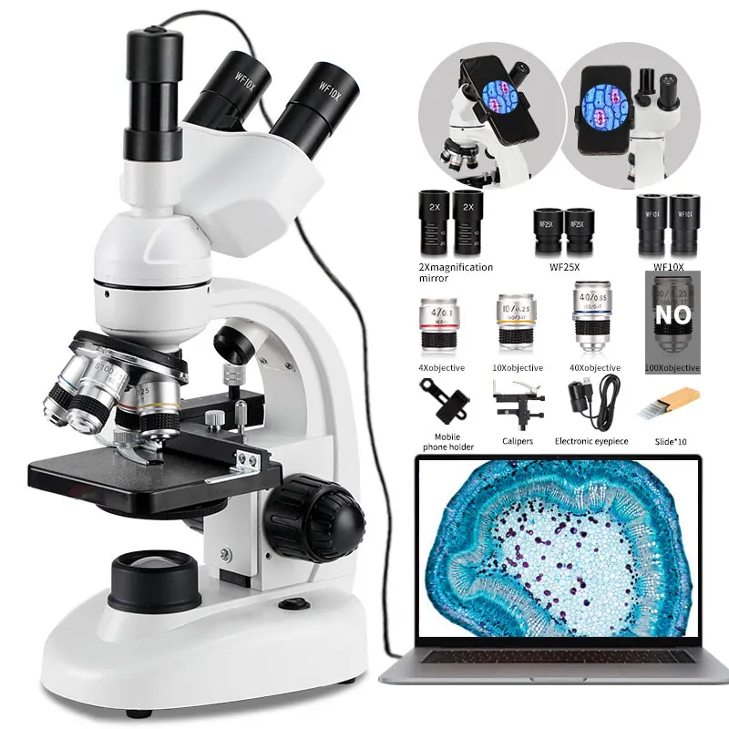 For Student Led Light Professional Laboratory Biological Trinocular Microscope LED Illumination 1 Years 360 Rotatable 4X/10X/40X