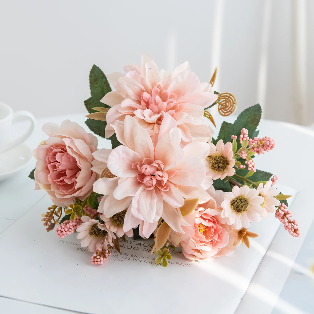 Künstliche Blumen Seiden-Dahlie Rose Festival Heim Zimmer Esstisch Garten Bogen Hochzeit Brautstrauß Handgemachtes DIY Geschenk Dekoration – Detail 6