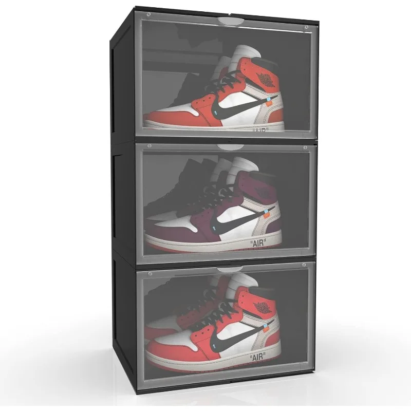 

3 Pack Shoe Storage Boxes, Clear Plastic Stackable Shoe Organizer Bins, Drawer Type Front Opening Shoe Holder Containers