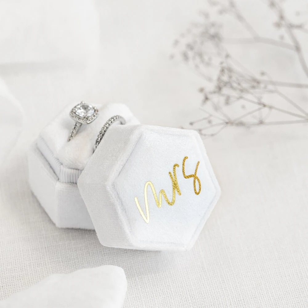 Ring Box Wedding Personalised for Bride Custom Your Names and Date Velvet Ring Bearer Boxes Keepsake Proposal Engagement Gifts