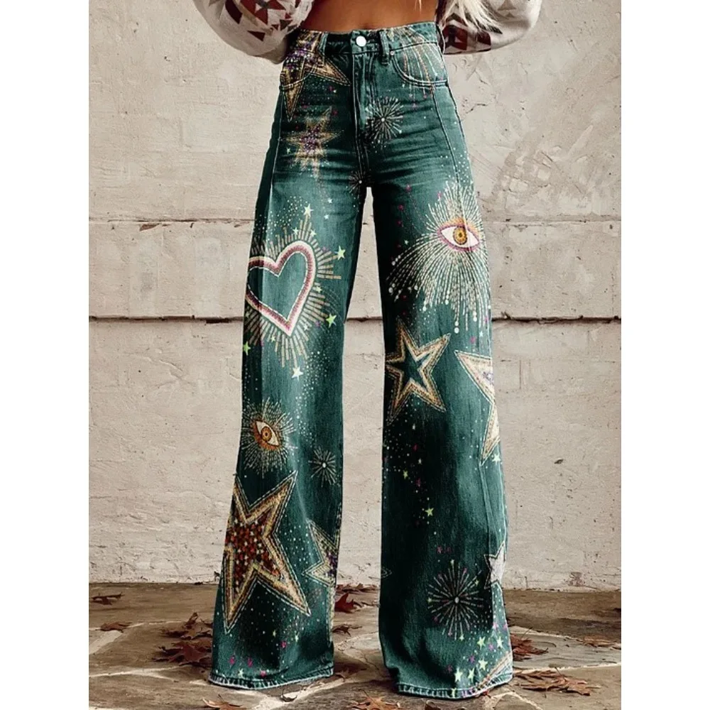 Y2K Ästhetik Himmlischer Sternenprint Hochgeschnittene Weite Hose Harajuku Punk Streetwear Lässige Loose-Fit Hose Cooler Outfit-Stil – Detail 10