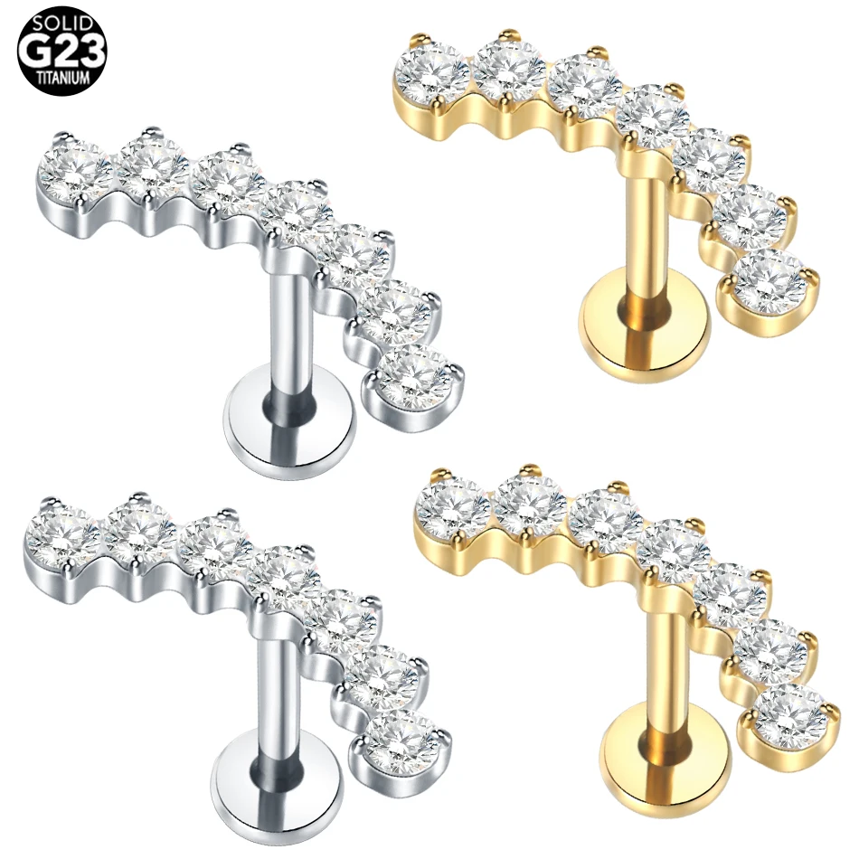 1Pc G23 Titanium Ear Cartilage Helix Daith Piercing Tragus Stud Earrings for Women Internal Thread Labret Piercing Lip Ring 16G