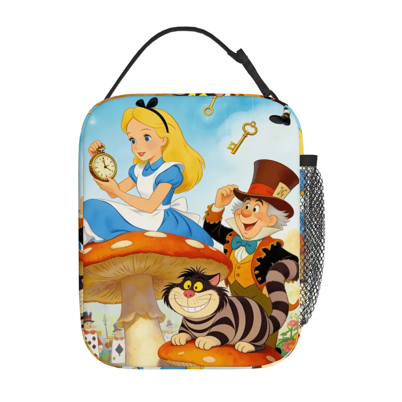 1pc Alice Cheshire Mad Hat Cartoon Theme Printed Lunch Bag for Fantasy Scene Fans, Daily Use Lunch Bag