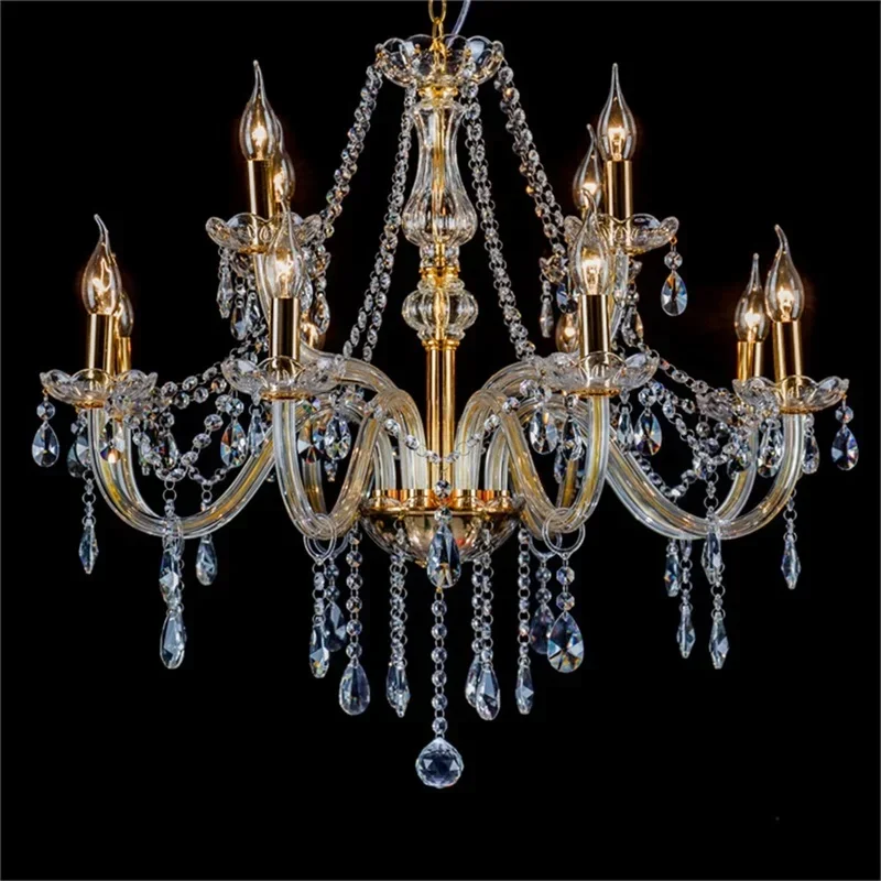 ASHER Modern Chandelier LED Lighting Pendant Lamp Crystal Gold Candle Fixtures Indoor for Home Hotel Hall