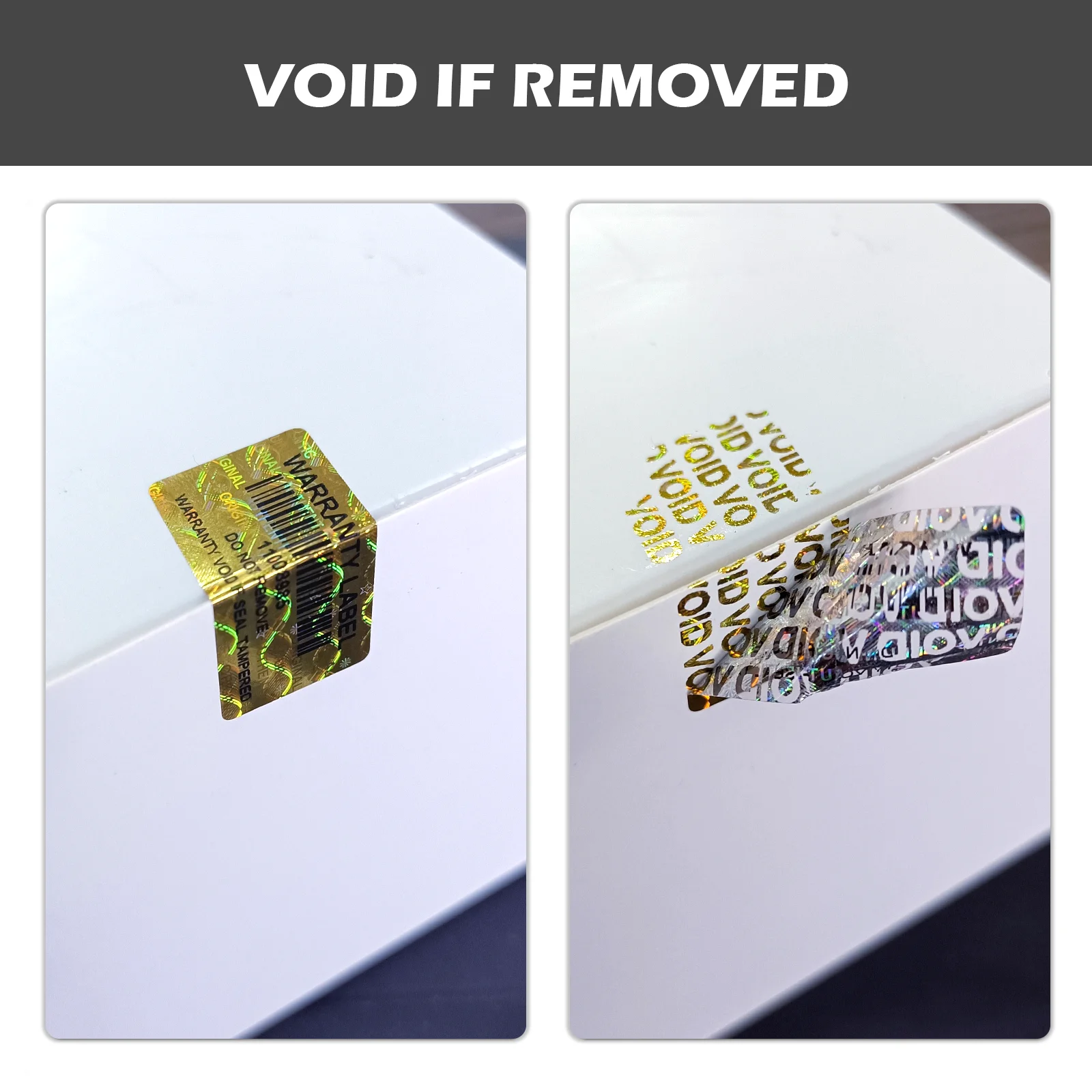 3x1.5cm Tamper Proof Stickers with bar Code Gold holographic Warranty Seal Hologram Security Labels with Unique Serial Number