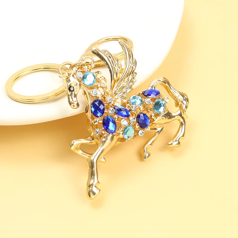 Exquisite Coloured Rhinestones Skyhorse Keychain Chinese Zodiac Gift Souvenir Bag Pendant Car Interior Horse with Wing Keyring