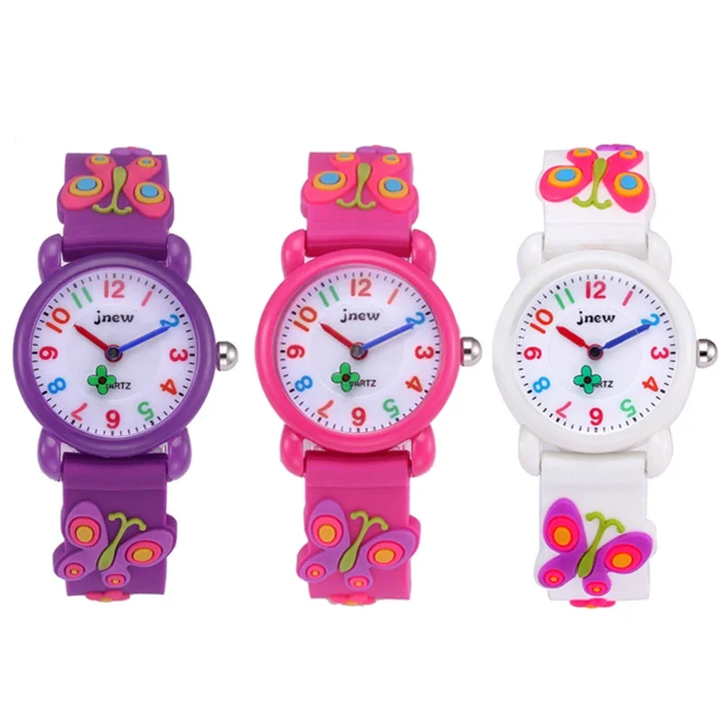 Watch for Kids 3D Cartoon Butterfly Rubber Quartz Wristwatch Student Girls Colourful Cute Watches Boys Gift Clock Relogios