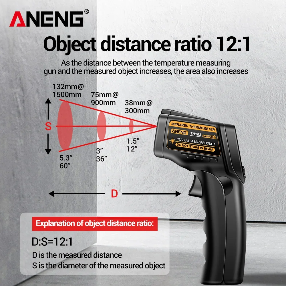 

ANENG TH103 Digital Laser Infrared Thermometer Non-contact Industrial Temperature Detector Handheld Measuring Tool