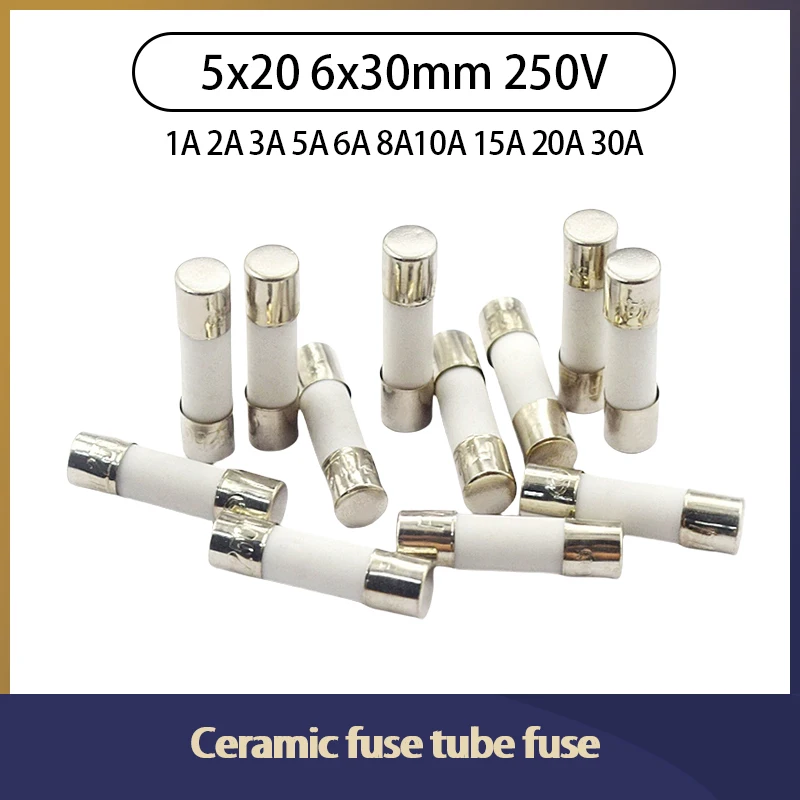 10pcs Ceramic Fuse 5mm x 20mm Slow Blow T 0.5A 1A 2A 3A 4A 5A 6A 8A 10A 12A 15A 16A 20A 250V