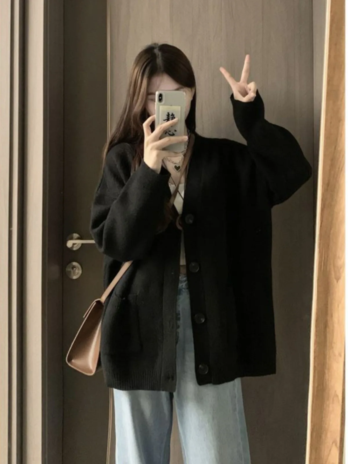 

Свободный крой, вязаный свитер, пальто, женский осенне-зимний новый кардиган V-Ne Long Sve Thiened, милый кардиган