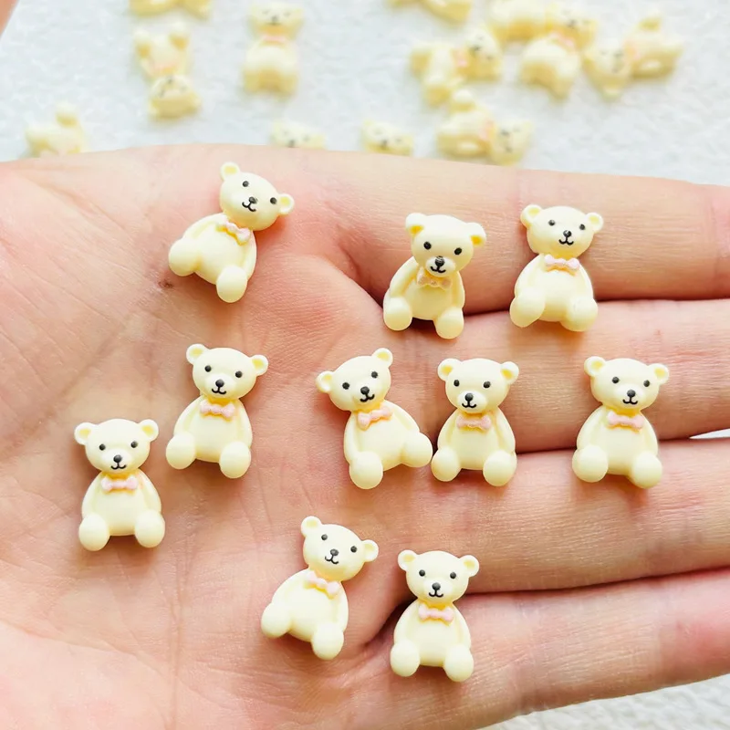 20 Pcs New Cute Mini Off White Little Bear Resin Figurine Crafts Flatback Cabochon Ornament Jewelry Manicure Making Accessories