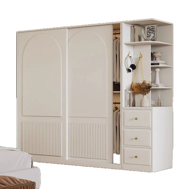 Children's Small Apartment Household Bedroom Finished Wardrobe 2025 New Solid Wood Granular Board French Sliding Door