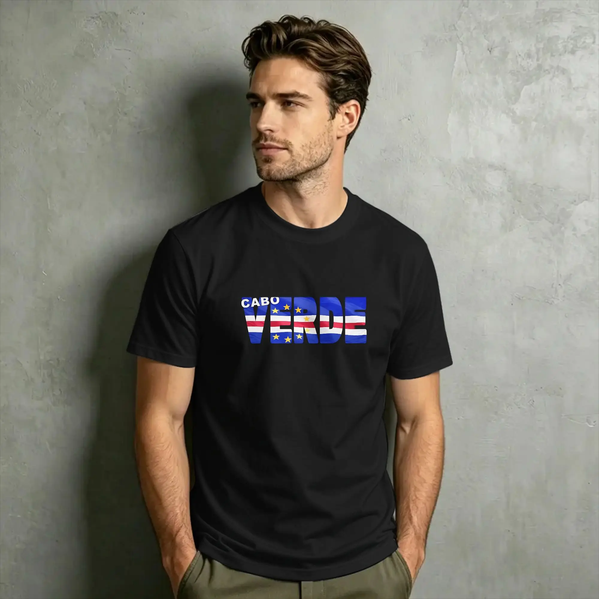 Vintage Cabo Verde Flag T-Shirt for Men O Neck Cotton T Shirts  Short Sleeve Tees Plus Size Tops