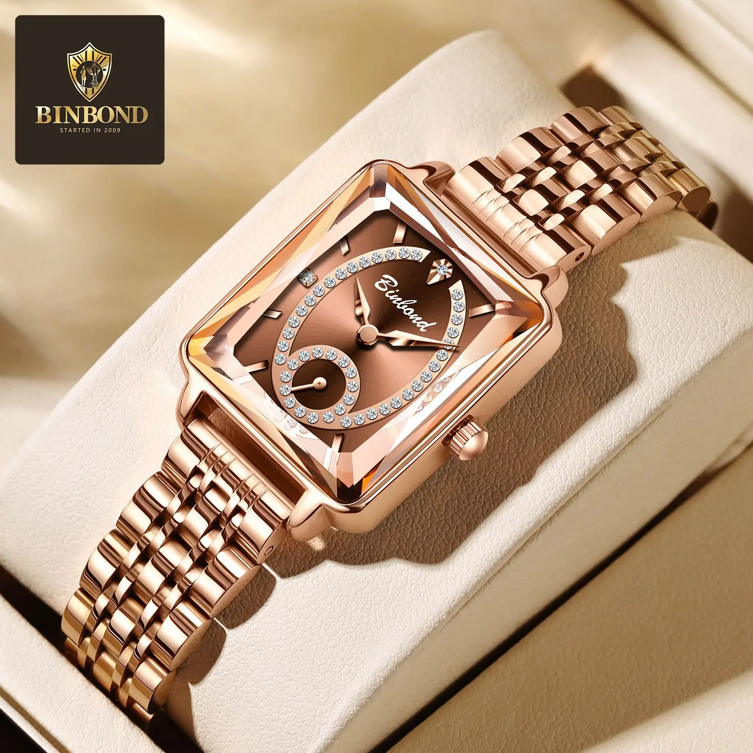 العلامة التجارية الفاخرة الراقية ساعة نسائية الأعمال مقاوم للماء مربع الصلب قطاع ارتفع أنثى موضة كوارتز ساعة المعصم هدية