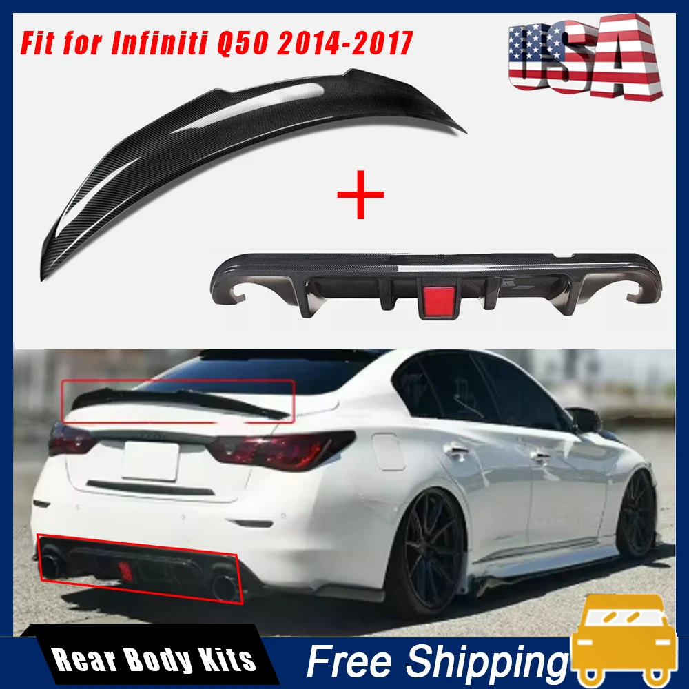 

Диффузор заднего бампера с легким задним спойлером, подходит для Infiniti Q50 2014-2017, комплект кузова, автоаксессуары