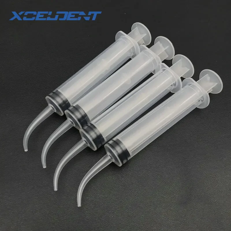 8Pcs/Set Disposable Transparent Dental Irrigation Syringe With Curved Tip 12cc Dental Care