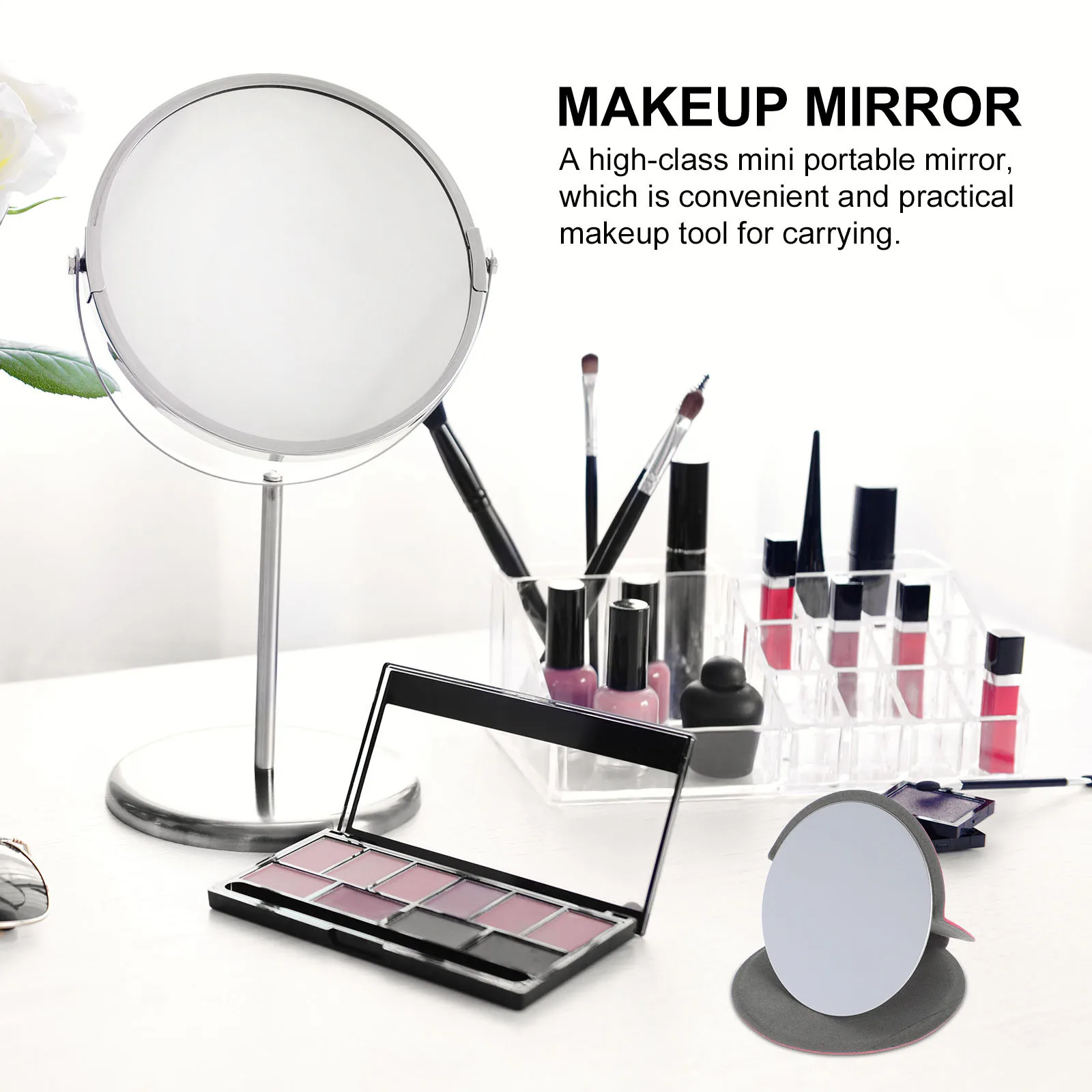 

2Pcs Portable Compact Makeup Mirror Folding PU Pocket Single-Side Travel Cosmetics Mirror Stylish Gift Women