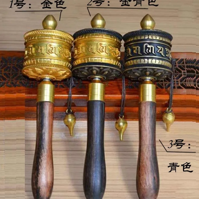 Tibetan-style rotating golden spool, hand-cranked, with silent bearings, made of copper, a Buddhist ritual item, available in th