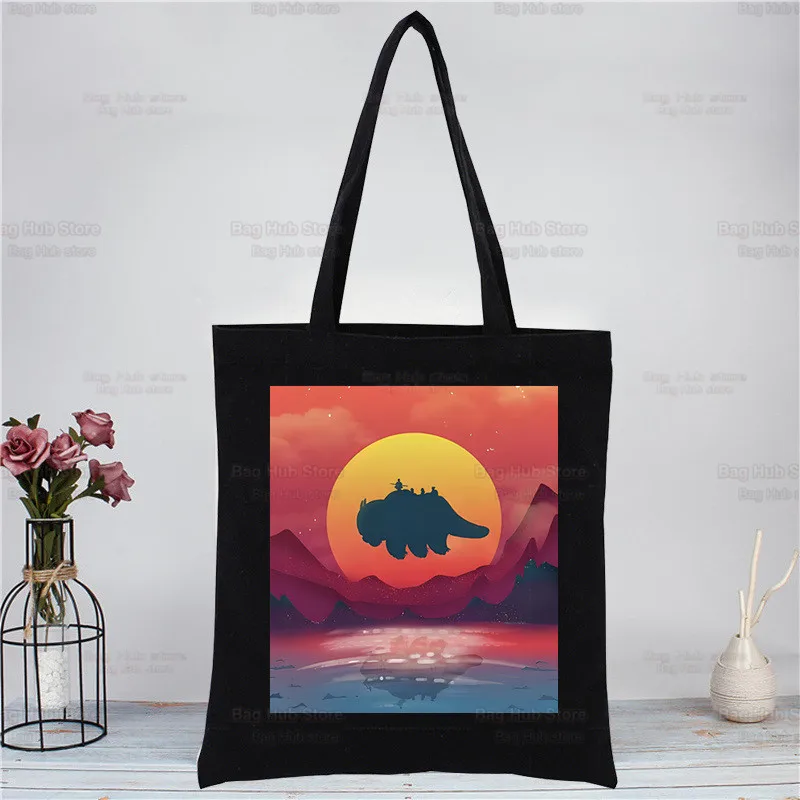 Avatar The Last Airbender Black Handbags Canvas Tote Bag Shopping Water Earth Fire Air Shoulder Shopper Bags bolsas de tela