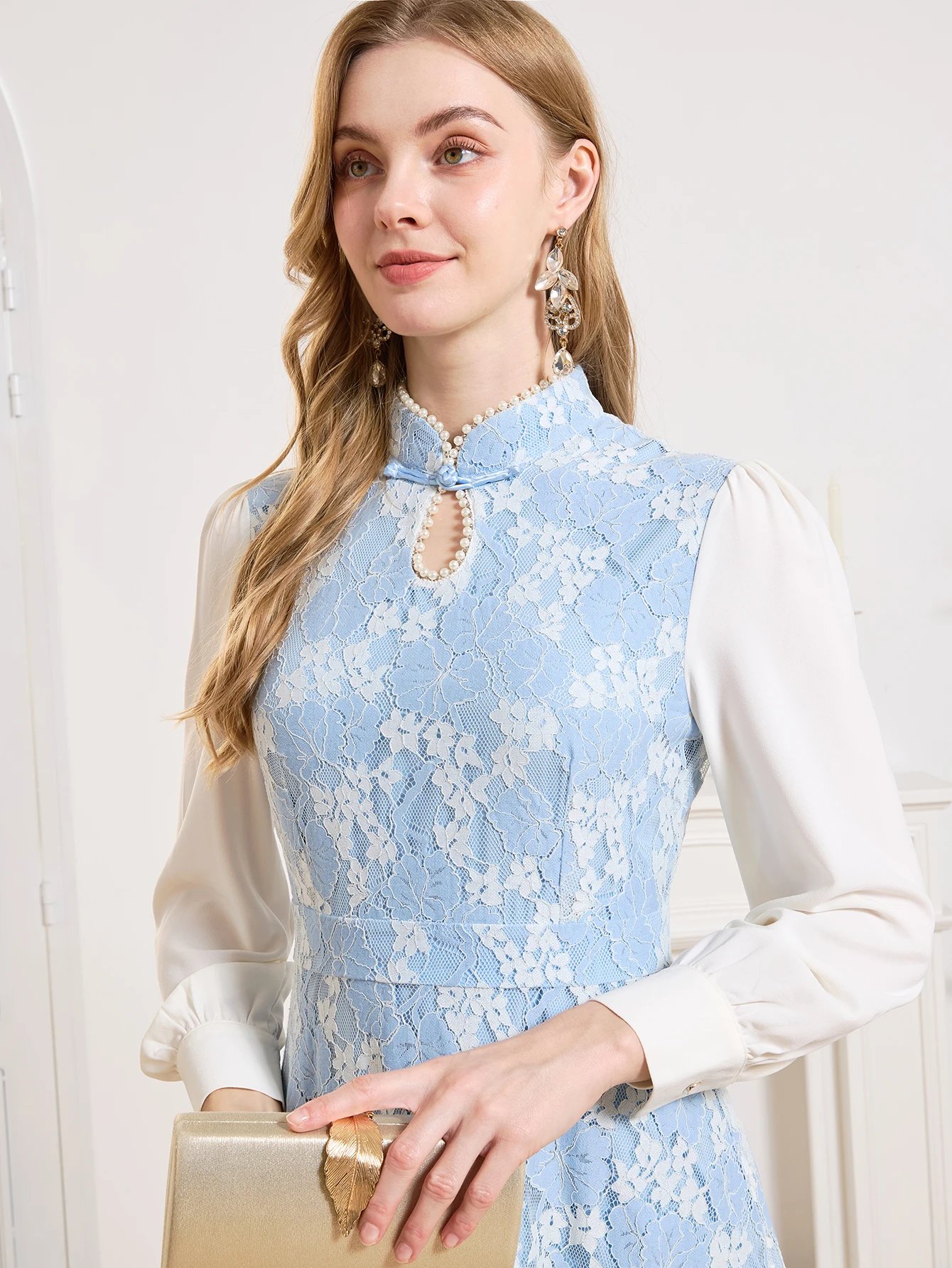 DEVCHATA Elegantes Damenkleid Frühling Sommer Luxuriöse Spitze Partykleider Langarm Dame Formelle Abendkleidung