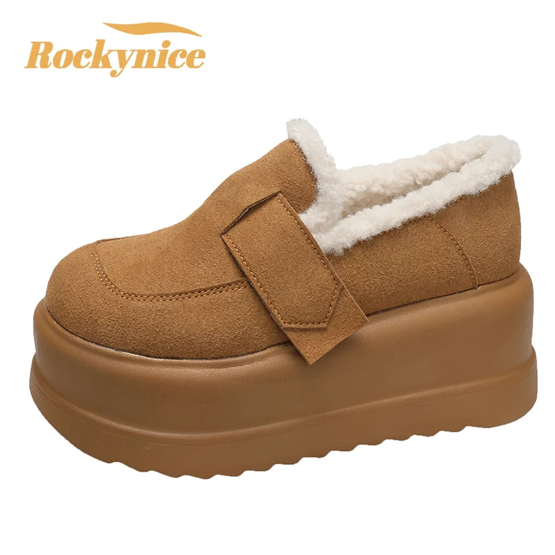 Sneakers da neve con suola spessa da donna nuove scarpe invernali Slip-on in cotone caldo da donna scarpe da donna in pelliccia con plateau soffice