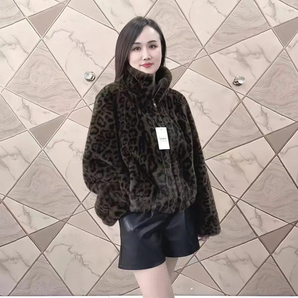 Faux Fox Fur Coats for Women,O-Neck Jackets,Leopard Print Overcoat,Female Clothes,Thicken Warm,New ,Winter,2024