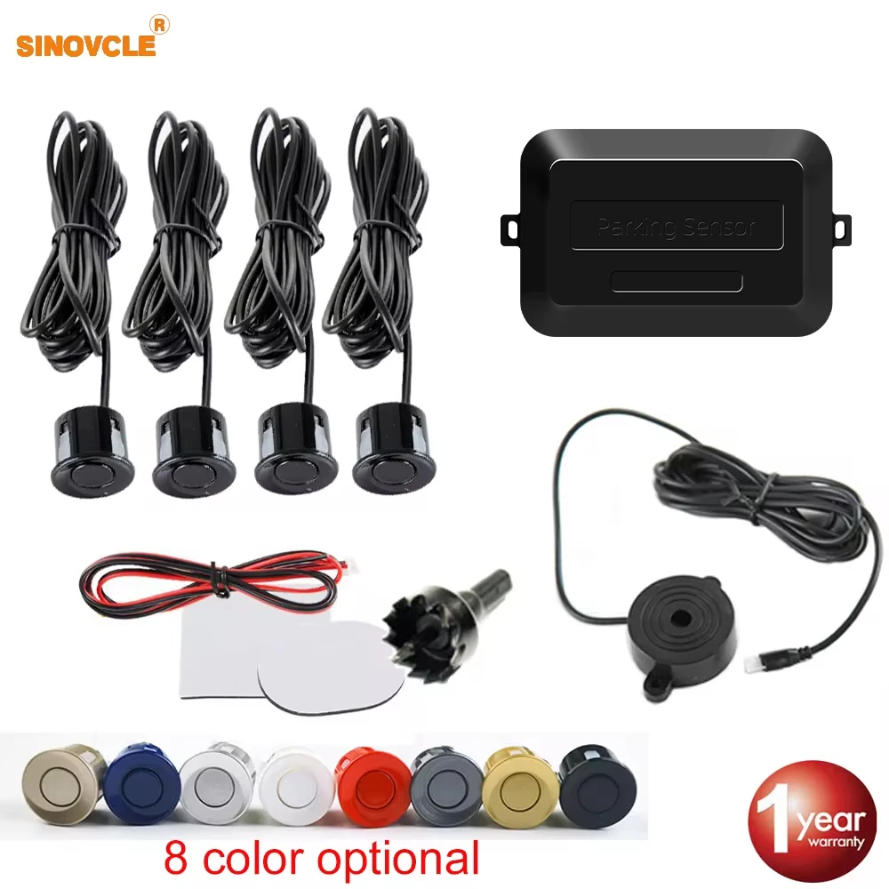 Sinovcle Car Parking Sensor Parktronic 4 Sensors 22 mm With Buzzer Reverse Backup Radar Buzzer System 8 Colors 12V