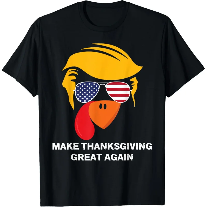 

Make Thanksgiving Great Again Turkey Trump 2024 USA Flag Men T-Shirt Loose men's and women's clothing