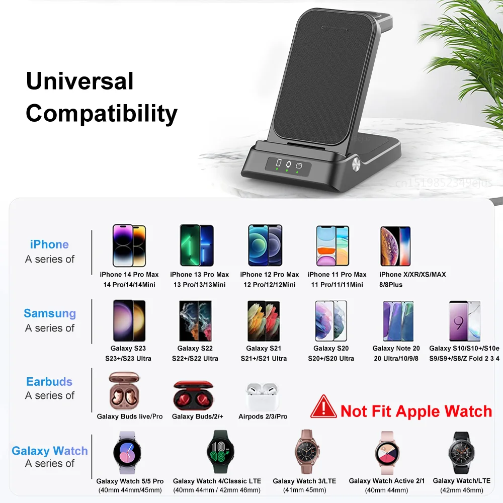 Wireless Charger 3 in 1 For Galaxy Watch 5/5 Pro/4 Fast Charging Station For Samsung Galaxy S23 S22 S21 Foldable Charger Stand