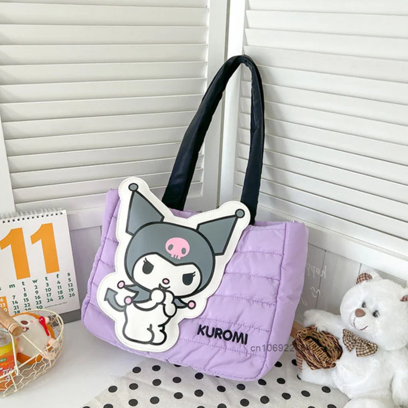 Sanrio Pochacco My Melody Kuromi 3D Cartoon Decoration Tote Bag New Cute Down Cloth Handbag borsa a tracolla moda in stile giapponese