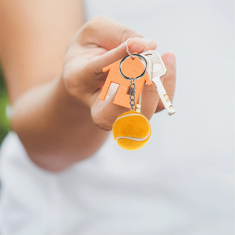 6Pcs Tennis Ball Key chain Car Key Ring sport chain sliver color Bag pendant KeyChains For Man Women Gift wholesale