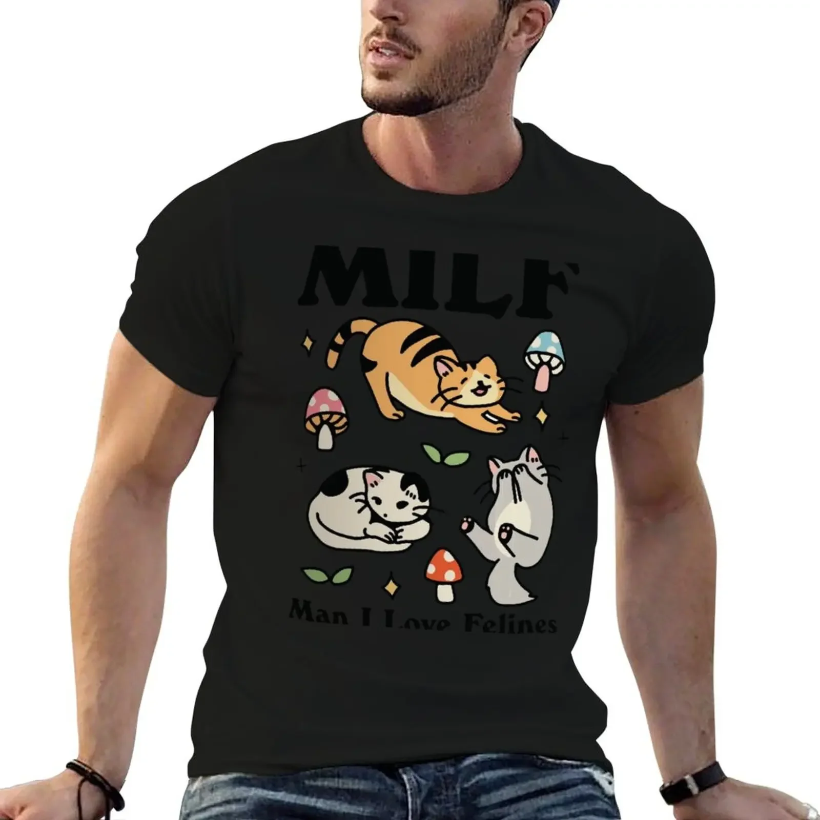 M I L F ( Man I Love Felines ) T-Shirt korean fashion summer clothes hippie clothes customizeds mens plain t shirts