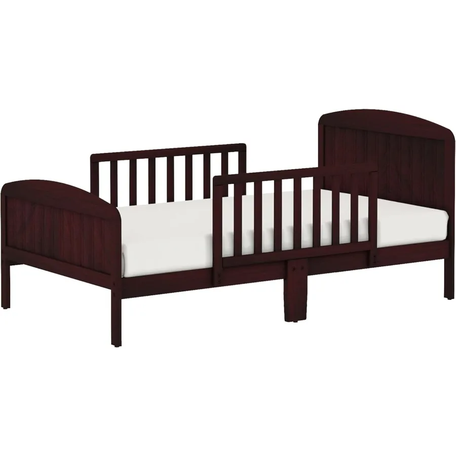 Toddler Bed Solid Wood Modern Design Transitional Bed with Side Rails for 's Bedroom with 2 Safety Guards Fits Crib