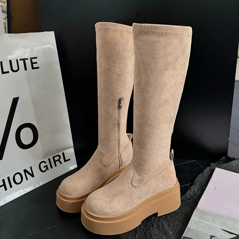 European Style Women's Knee-high Boots Spice Girls Slimming and Heightening Platform Elastic High Boots