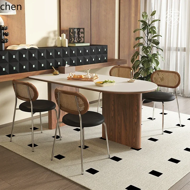 

9retro rock slab dining table oval peninsula table integrated household small apartment medieval dining table