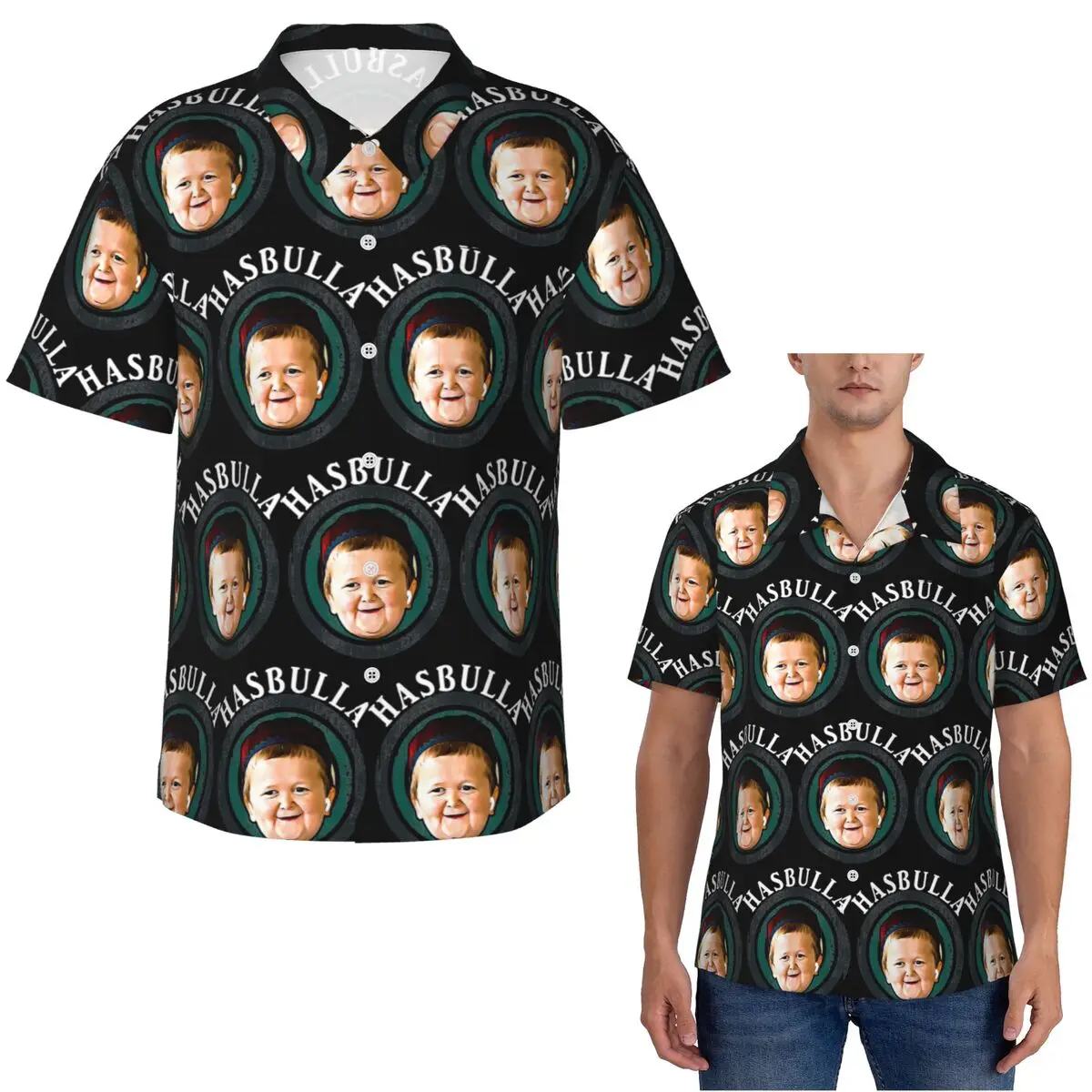 Funny Hasbulla Magomedov Hasbullah Smile Classic Hawaiian Shirts Funny Men Short Sleeve Shirt for Summer Beach Men's Button Tops
