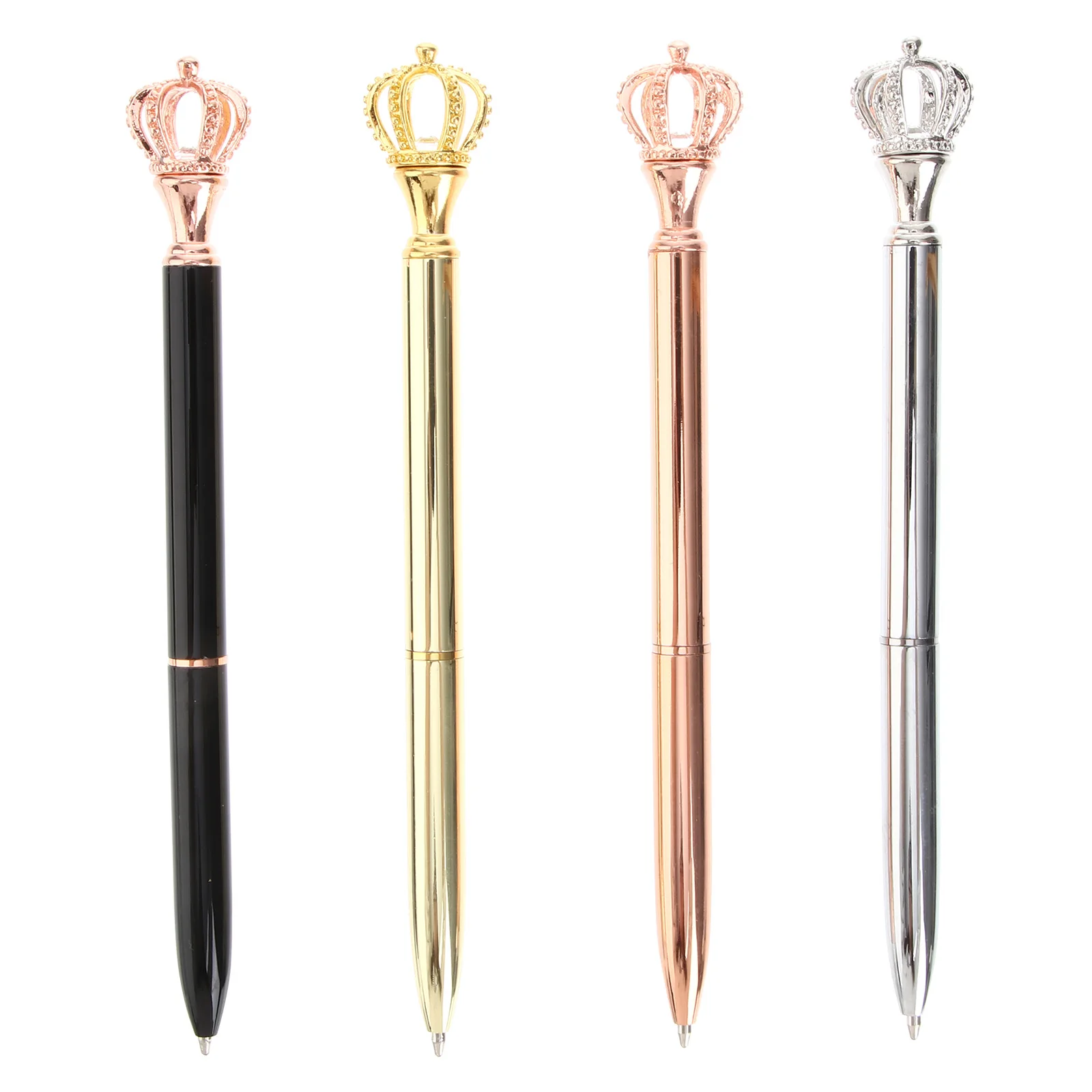 

4pcs Crown Head Gel Pen Creative Beautiful Metal Gel Pen for Girl Kid Child (Black, Electroplated Gold, Electroplated Gold,