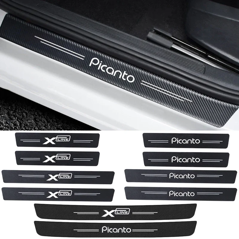 4pcs Carbon Fiber Car Door Sill Threshold Stickers Protective Film for KIA Picanto X Line Emblem K5 K3 Sportage Ceed RIO 2 3 4